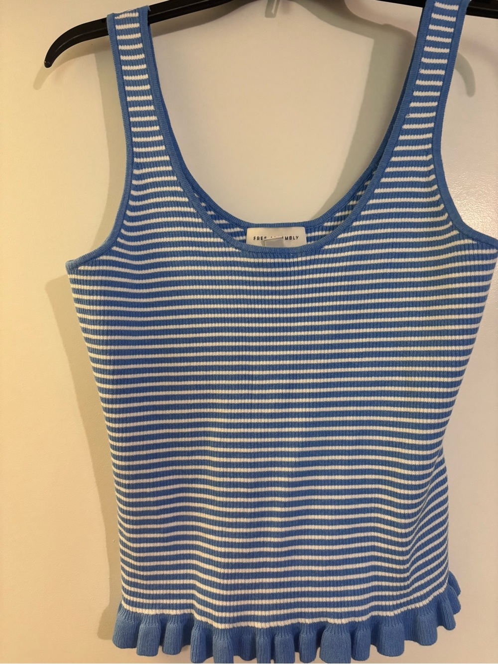 Free People Blue & White Striped Ruffle-Hem Tank